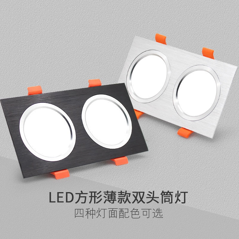 LED Downlight Ceiling Grille Lamp Rectangular Spotlight Recessed Ceiling Double Daring Lamp Aluminum Light  AC 220V