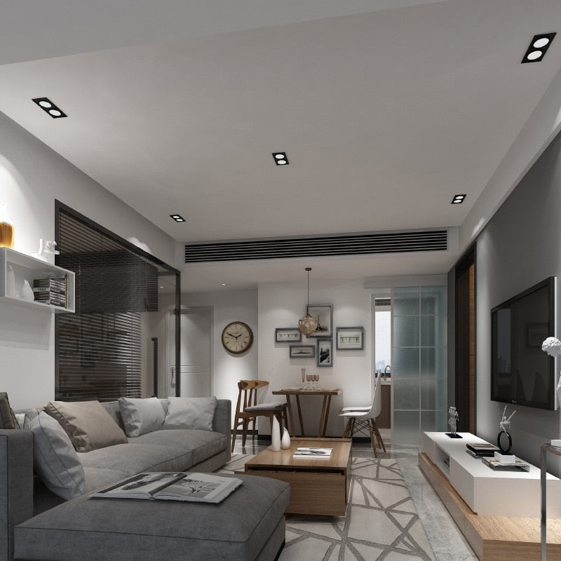 LED Downlight Ceiling Grille Lamp Rectangular Spotlight Recessed Ceiling Double Daring Lamp Aluminum Light  AC 220V