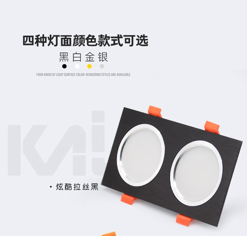 LED Downlight Ceiling Grille Lamp Rectangular Spotlight Recessed Ceiling Double Daring Lamp Aluminum Light  AC 220V