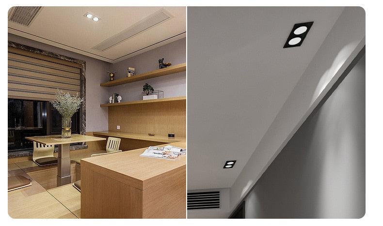 LED Downlight Ceiling Grille Lamp Rectangular Spotlight Recessed Ceiling Double Daring Lamp Aluminum Light  AC 220V