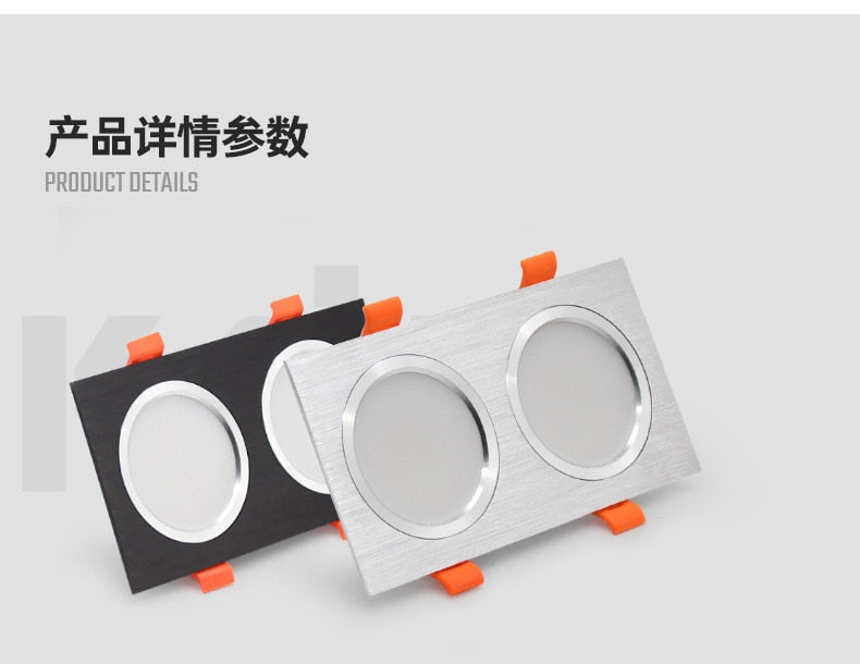 LED Downlight Ceiling Grille Lamp Rectangular Spotlight Recessed Ceiling Double Daring Lamp Aluminum Light  AC 220V