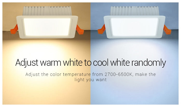 FUT064 2.4GHZ RF Remote/WIFI APP/Third Party Voice Control LED Lamp Miboxer AC100-240V 9W RGB+CCT Square LED Downlight AIuminum