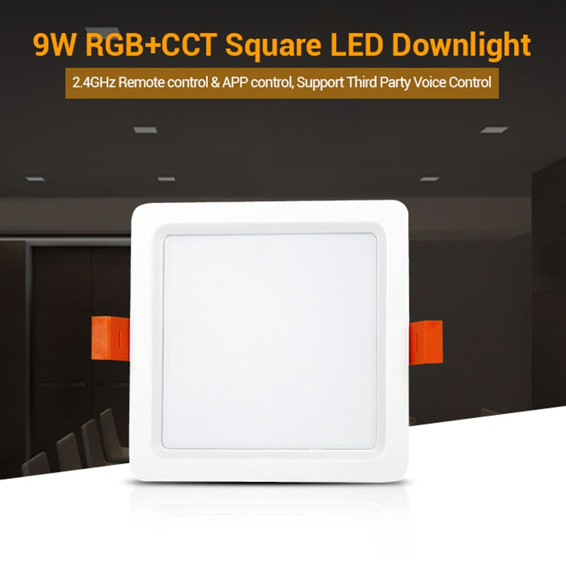 FUT064 2.4GHZ RF Remote/WIFI APP/Third Party Voice Control LED Lamp Miboxer AC100-240V 9W RGB+CCT Square LED Downlight AIuminum