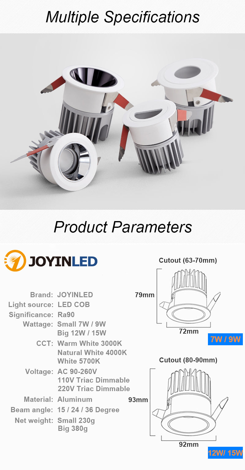 LED Recessed Downlight 7W 12W Dimming Ceiling Spotlight Modern Waterproof Light for Indoor Kitchen Living Room Shower Room