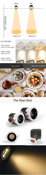 LED Recessed Downlight 7W 12W Dimming Ceiling Spotlight Modern Waterproof Light for Indoor Kitchen Living Room Shower Room