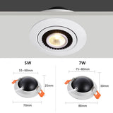 AC85-265V DC12V 360° Rotatable Angle LED Recessed Downlight 5W 7W 10W Dimmable LED Ceiling Spot Light 3000K/4000K/6000K