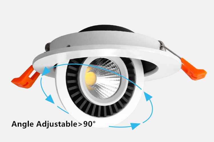 AC85-265V DC12V 360° Rotatable Angle LED Recessed Downlight 5W 7W 10W Dimmable LED Ceiling Spot Light 3000K/4000K/6000K