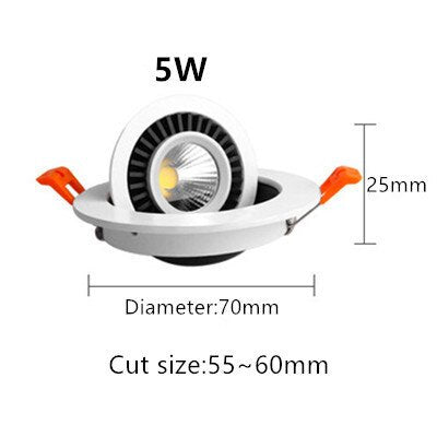 AC85-265V DC12V 360° Rotatable Angle LED Recessed Downlight 5W 7W 10W Dimmable LED Ceiling Spot Light 3000K/4000K/6000K