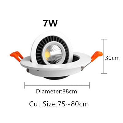 AC85-265V DC12V 360° Rotatable Angle LED Recessed Downlight 5W 7W 10W Dimmable LED Ceiling Spot Light 3000K/4000K/6000K