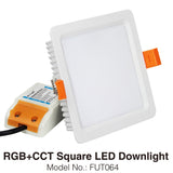  FUT064 9W RGB+CCT Square LED Downlight Recessed Light AC85-265V Wi-Fi Compatible 2.4G 4-Zone Wireless Remote