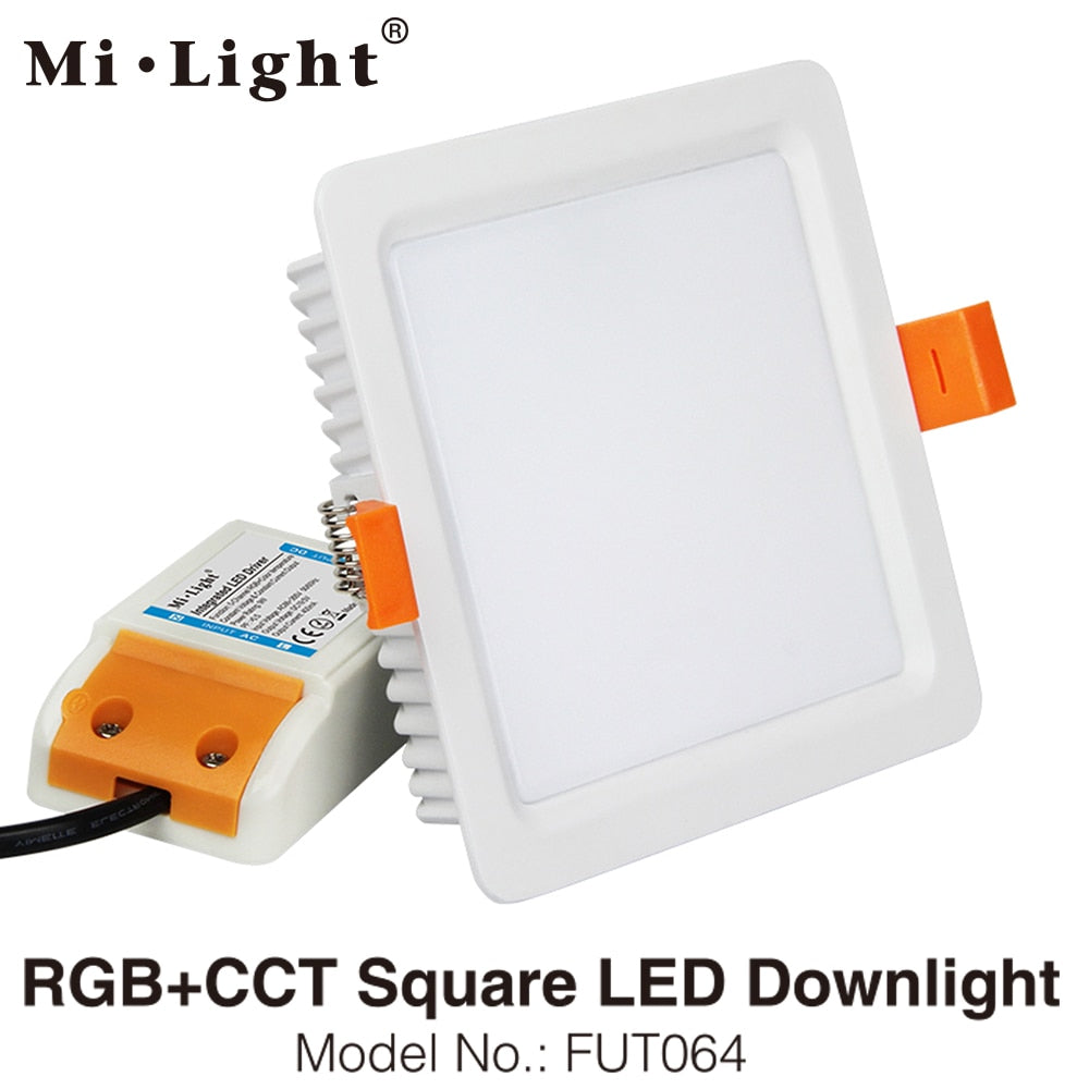 MiLight FUT064 9W RGB+CCT Square LED Downlight Recessed Light AC85-265V WiFi Compatible 2.4G 4-Zone Wireless Remote