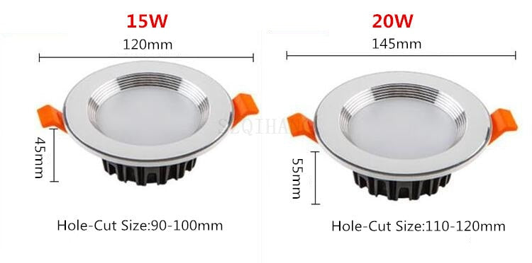 led downlight lamp 7W 10W 15W 20W cob led spot light 220V / 110V ceiling recessed downlights AC85-265V