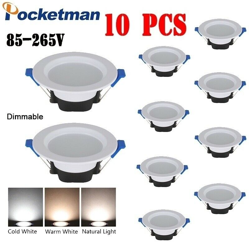 LED Dimmable Recessed 10pcs/lots 7W 3 Color Downlight Ceiling Panel Light UK