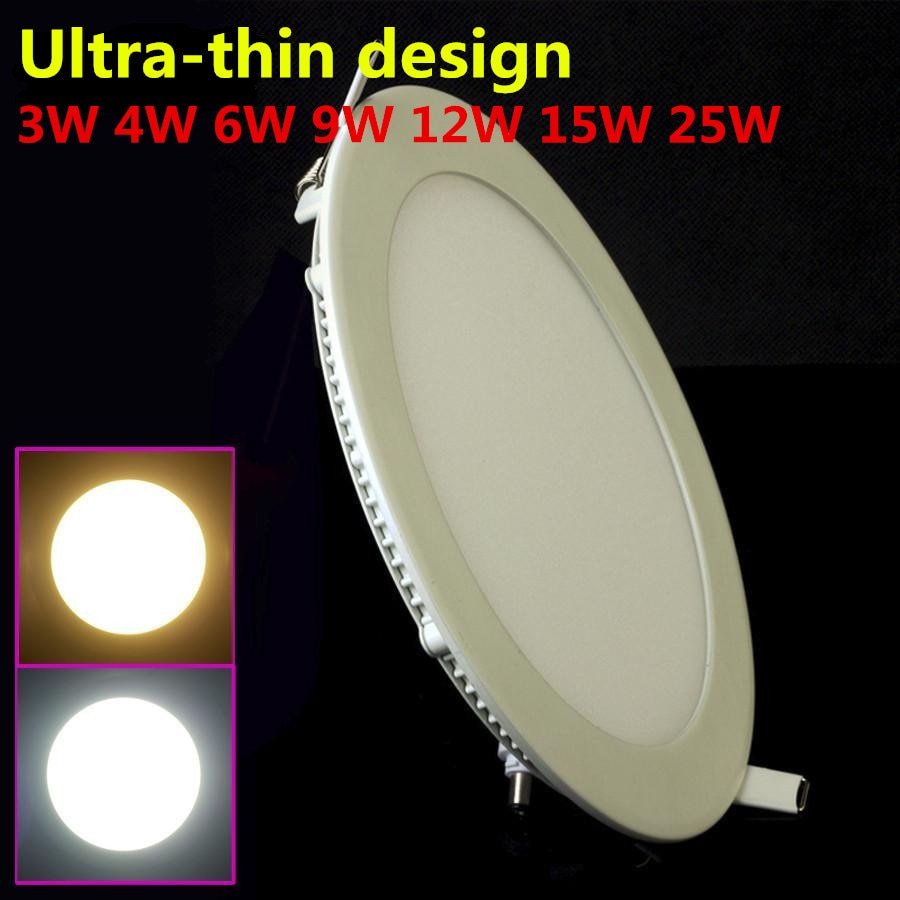 Ultra thin led down light lamp 3w 4w 6w 9w 12w 15w 25w led ceiling recessed grid downlight slim round panel light