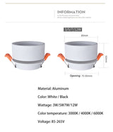 BRGT Led Downlight 3W5W7W12W Recessed Ceiling Lamp Foldable Spotlights Adjustable Focos 85-220V For Kitchen Home Indoor Lighting