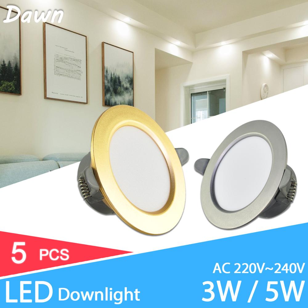 downlight led 3w 5w 3000k 4500K 6000K 5Pcs led Downlight AC 220V ceiling downlight Kitchen living room Indoor recessed downlight