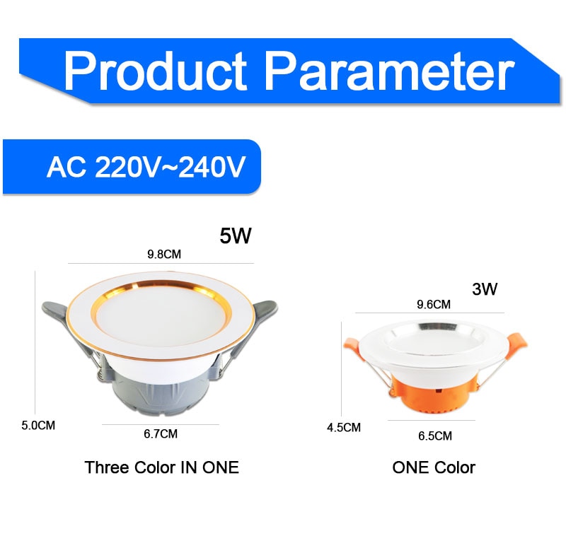 downlight led 3w 5w 3000k 4500K 6000K 5Pcs led Downlight AC 220V ceiling downlight Kitchen living room Indoor recessed downlight