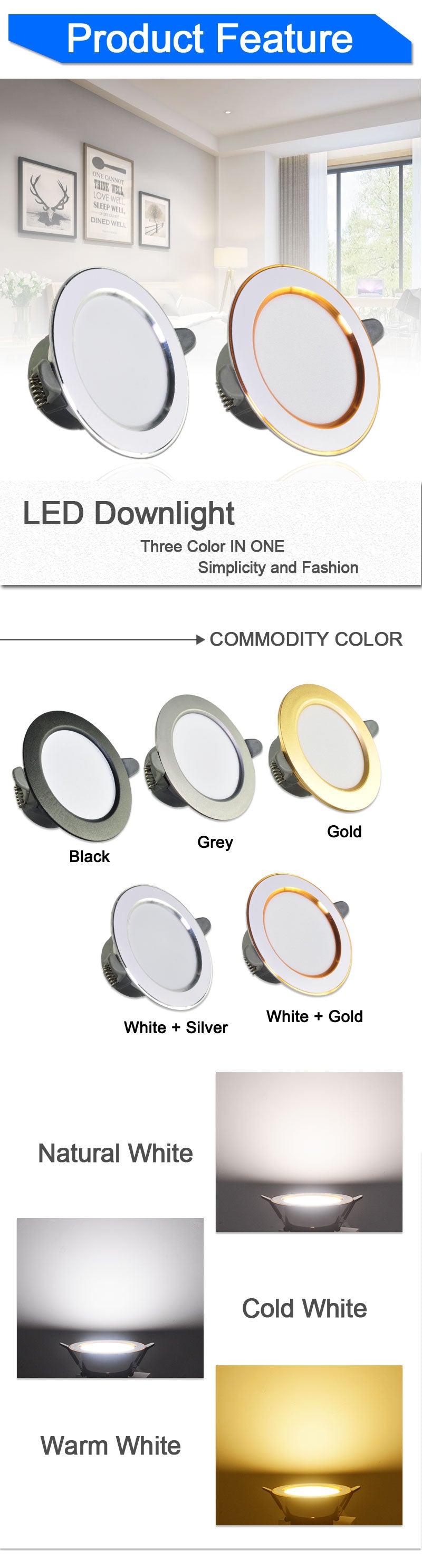 downlight led 3w 5w 3000k 4500K 6000K 5Pcs led Downlight AC 220V ceiling downlight Kitchen living room Indoor recessed downlight