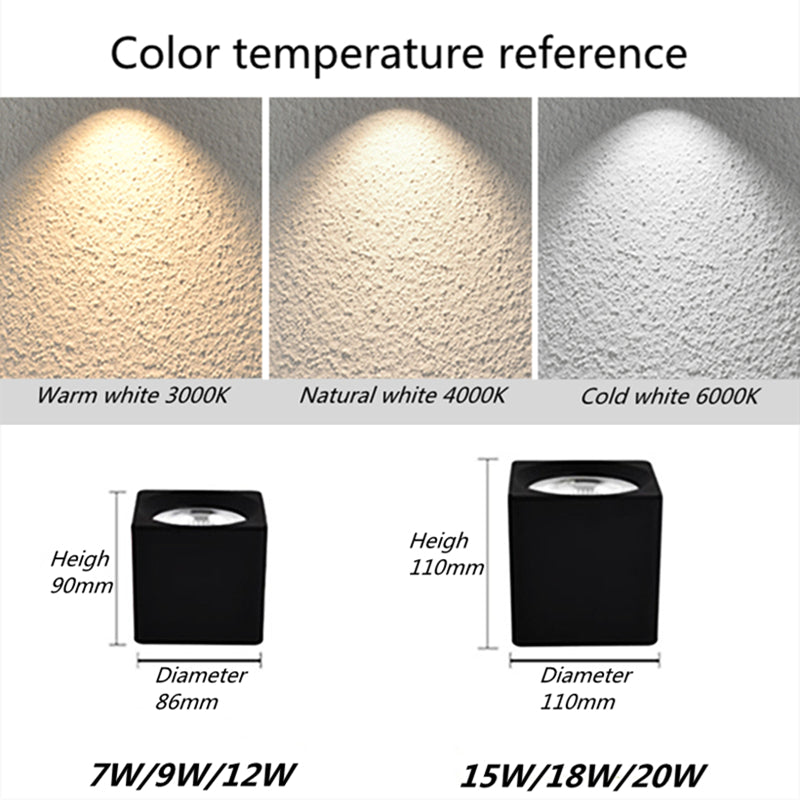 Super bright square surface mounted LED dimming downlight 7W 9W 12W 15W 18W 20W AC110-220V COB LED ceiling light spotlight