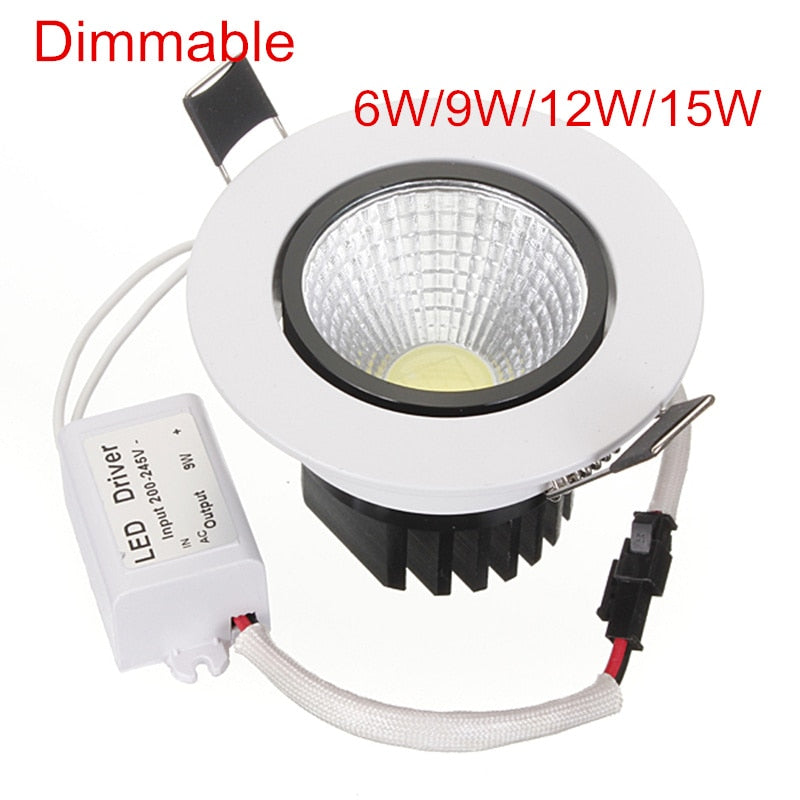 New arrival Dimmable Recessed led downlight cob 6W 9W 12W 15W LED Spot light led ceiling lamp AC85-265V