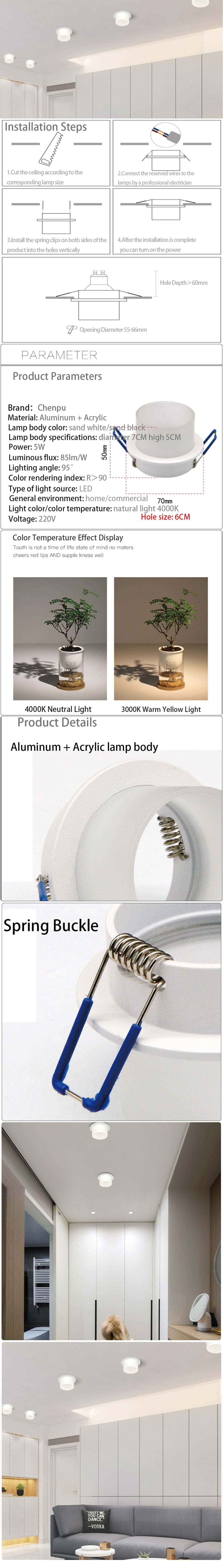 Puchen Surface Mounted Ceiling Downlight Lamp LED Acrylic Ceiling Fixtures Nordic Cob Spot Light For Bedroom Kitchen Home Bar