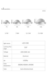 Recessed Led Downlight Round COB Dimmable Spotlight Ceiling Spot Light 220V Downlights Led Empotrable for Kitchen Living Room