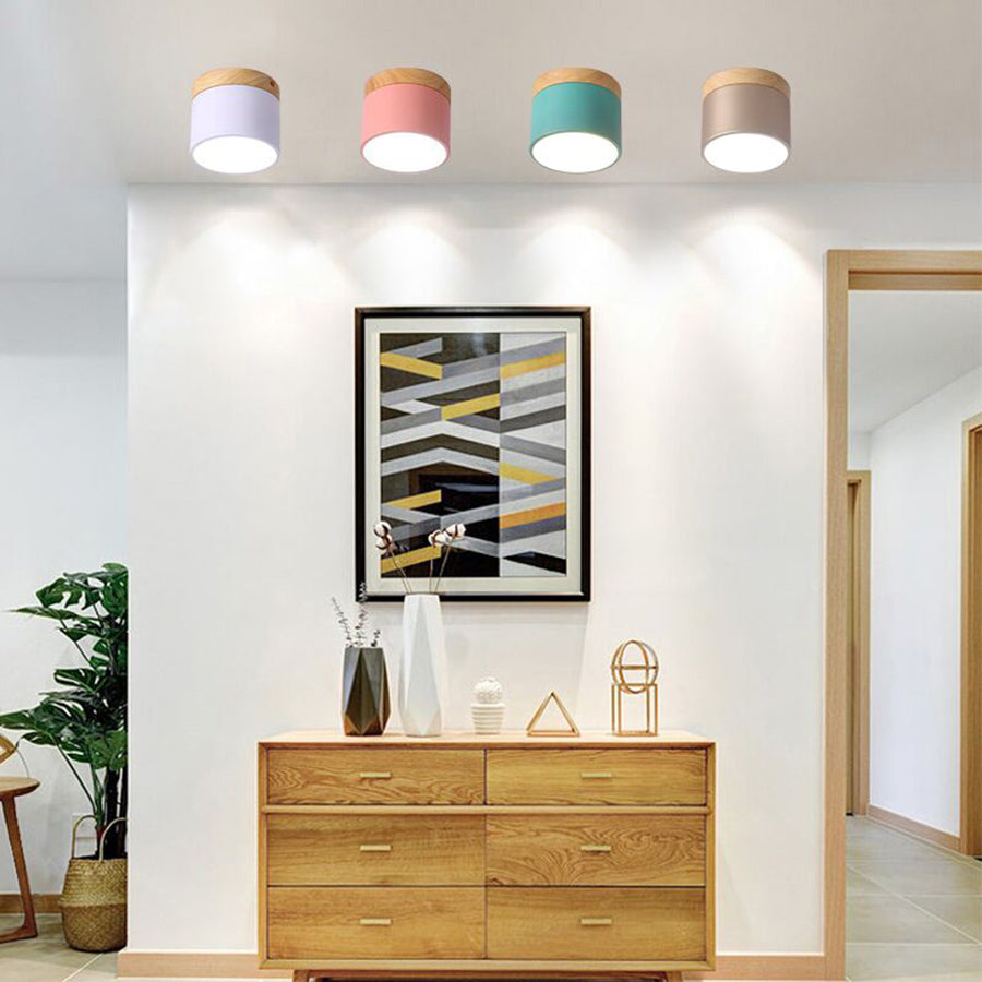 BEIAIDI Macaron LED Downlight Wooden LED Background Ceiling Lamp Living Room Bedroom Aisle Foyer Exhibition Ceiling Spotlight