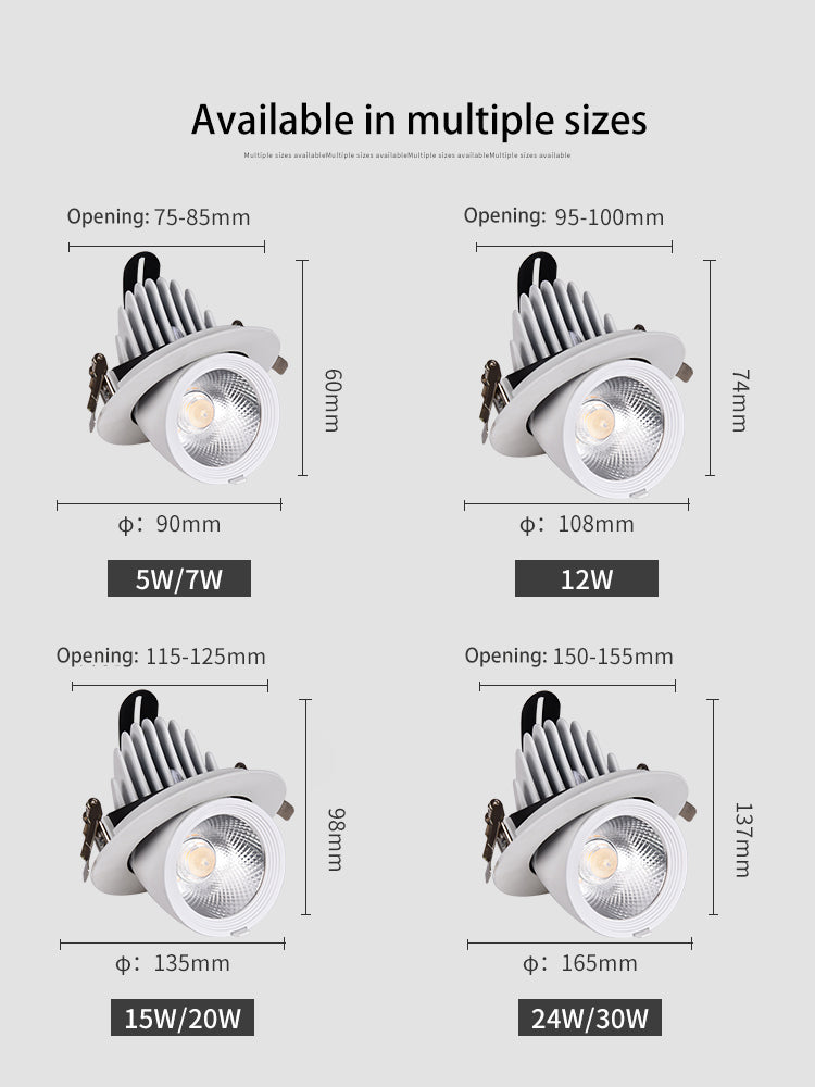 BRGT LED Spotlights Recessed 360° Rotation Adjustment Ceiling Lamp 7W 75mm Downlight Foco For Kitchen Bathroom Indoor Lighting
