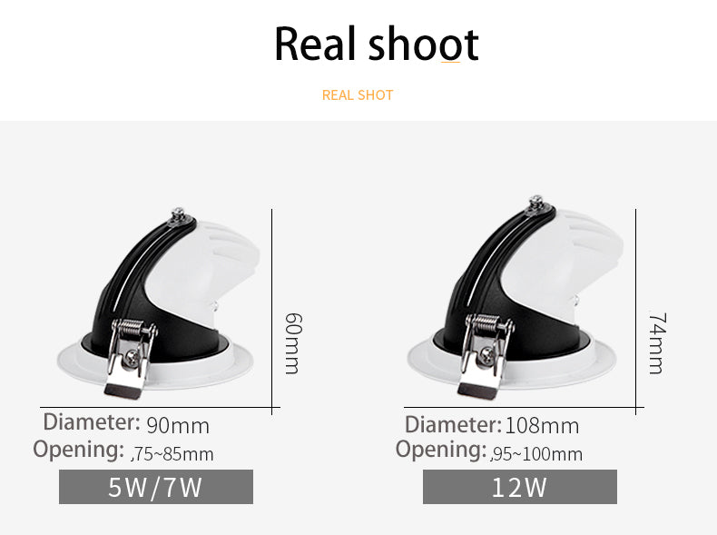 BRGT LED Spotlights Recessed 360° Rotation Adjustment Ceiling Lamp 7W 75mm Downlight Foco For Kitchen Bathroom Indoor Lighting