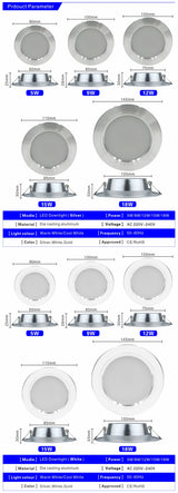 Led Downlights 220v Led Ceiling Light 5W 9W 12W Recessed Down light Round Led Panel Light 15W 18W LED Spot light Indoor Lighting