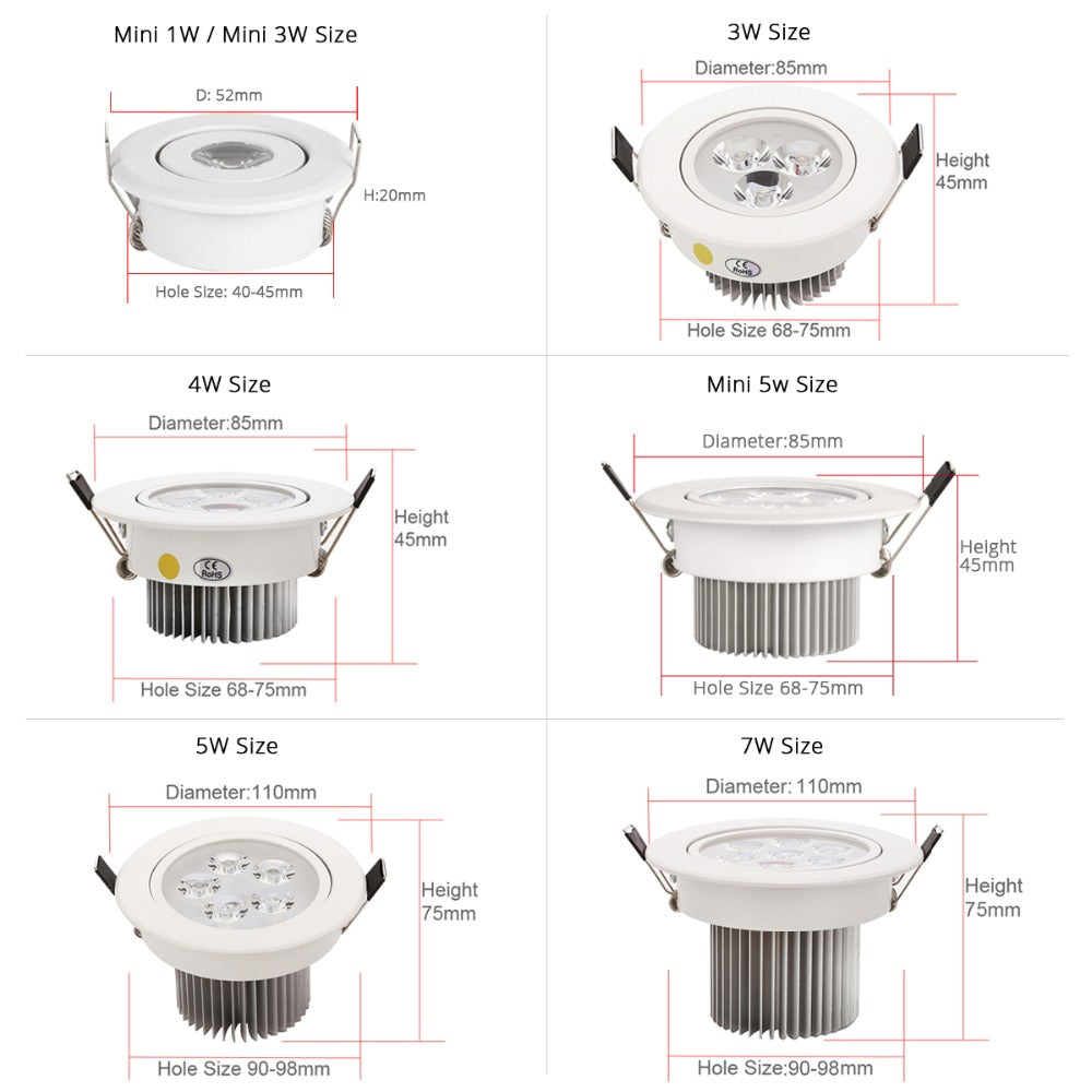 White Led 1W 3W 4W 5W 7W Downlight Residentiële Dimbare Verzonken Led Lamp Licht Verstelbare Recessed Ceiling Spotlight Downlight