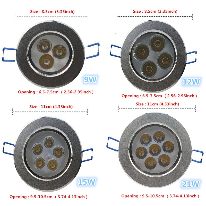 Dimmable led downlight 9W 12W 15W 21W Recessed lighting lamp AC85-265V led cabinet bulb Spotlight LED Ceiling light