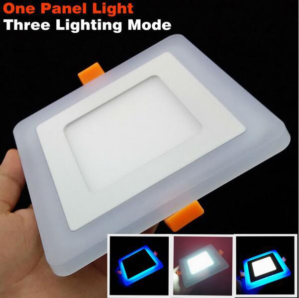 3 Model Round Square blue+ white double color Led Panel Light 6w/9w/16w/24W AC85-265V Recessed LED Ceiling downlight down lights