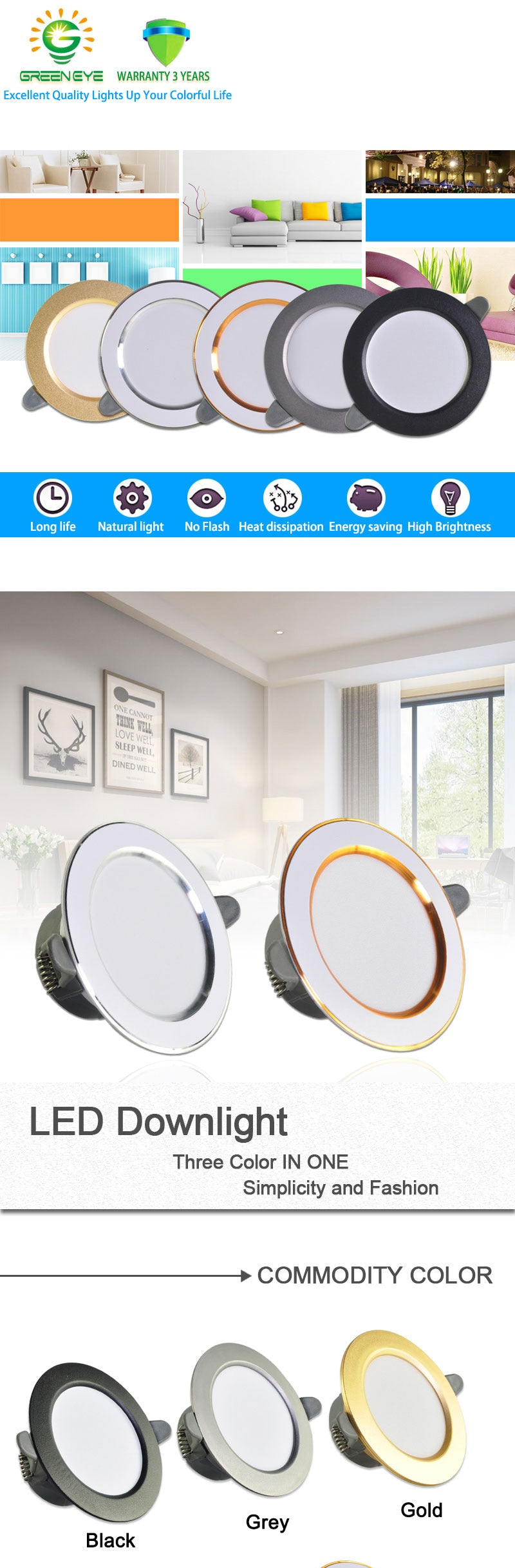 downlight led 3w 5w 3000k 4500K 6000K led Downlight AC 220V ceiling downlight 5Pcs Kitchen living room Indoor recessed downlight