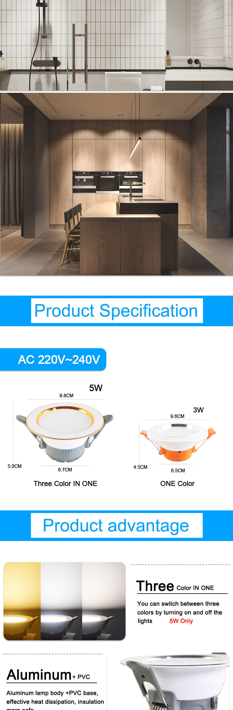 downlight led 3w 5w 3000k 4500K 6000K led Downlight AC 220V ceiling downlight 5Pcs Kitchen living room Indoor recessed downlight