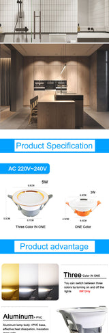 downlight led 3w 5w 3000k 4500K 6000K led Downlight AC 220V ceiling downlight 5Pcs Kitchen living room Indoor recessed downlight