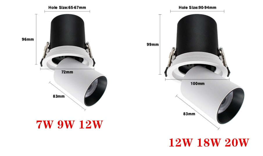 LED Downlight Embedded Ceiling Lamp 8W 12W 15W  20W 110V-220V Adjustable SpotLights Stretchable and Rotate Spot Light