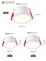Anti-Glare SMD2835 Led Recessed Downlights 7W 12W 15W Dimmable AC90-260V Round Led Ceiling Lamp Spotlights for Indoor Lighting