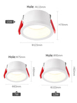 Anti-Glare SMD2835 Led Recessed Downlights 7W 12W 15W Dimmable AC90-260V Round Led Ceiling Lamp Spotlights for Indoor Lighting