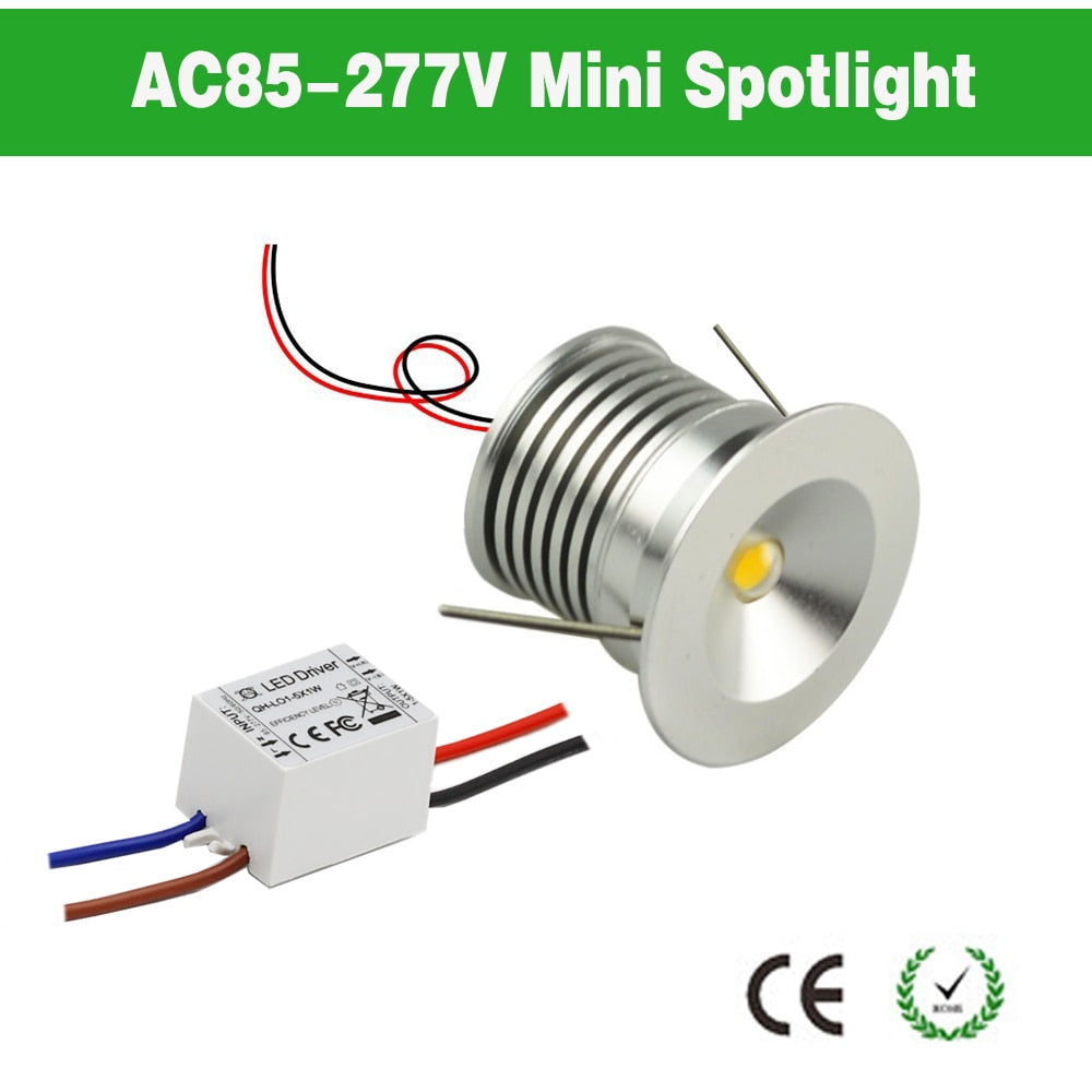 LED Recessed Downlight 1W AC85-277V LED Ceiling Spot Light Bedroom Indoor Lighting 25mm Cutout