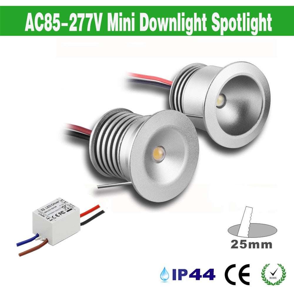 LED Recessed Downlight 1W AC85-277V LED Ceiling Spot Light Bedroom Indoor Lighting 25mm Cutout