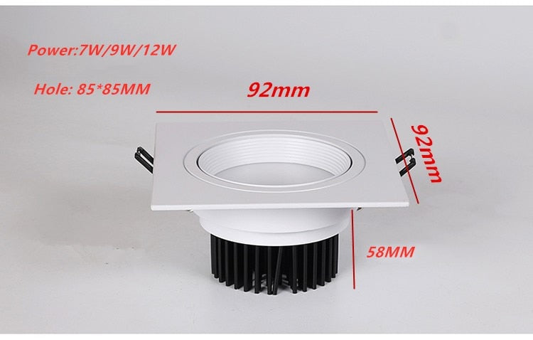 LED Dimmable Square cob Downlight COB 7W 9W/12W 2X7W/2X9W/2X12W LED Spot light decoration Ceiling Lamp AC 110V 220V white body