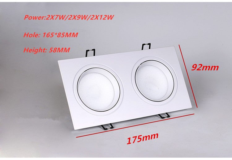 LED Dimmable Square cob Downlight COB 7W 9W/12W 2X7W/2X9W/2X12W LED Spot light decoration Ceiling Lamp AC 110V 220V white body