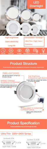 LED Downlight  Round Recessed Lamp 220V 85-265V Led Bulb 4 Pcs 3W 5W 9W 10W 12W 15W 18W LED Spot Lighting Kitchen Bedroom Indoor