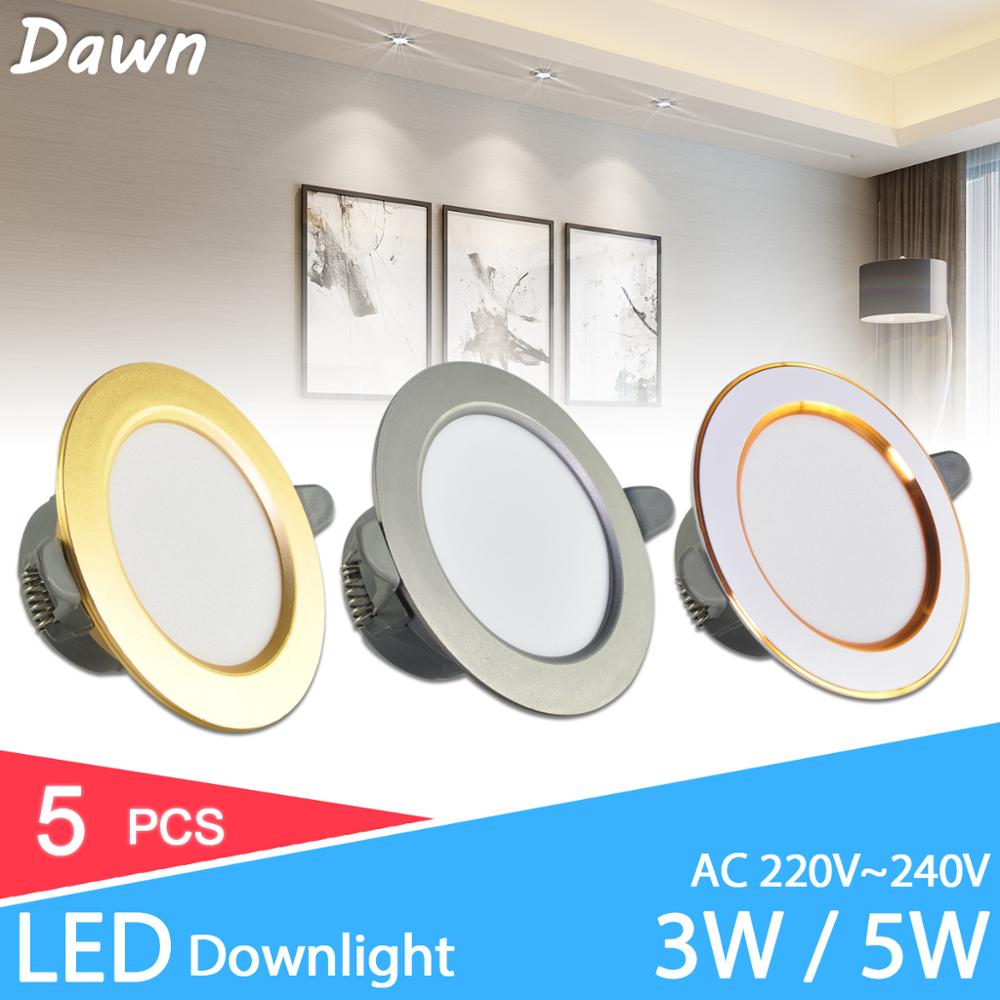 Downlight 3W 5W 3000k 4000k 6500k led Downlight 5Pcs AC 220V-240V led Downlight Kitchen living room Indoor recessed downlight