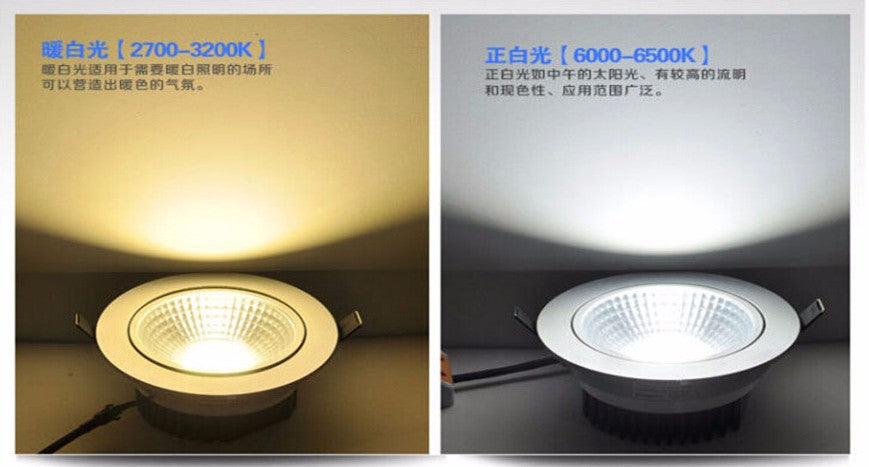 Dimmable 10W COB LED Downlight+Power Driver Warm/Cool/Natural White Fixture Recessed Ceiling Down Lights Lamps