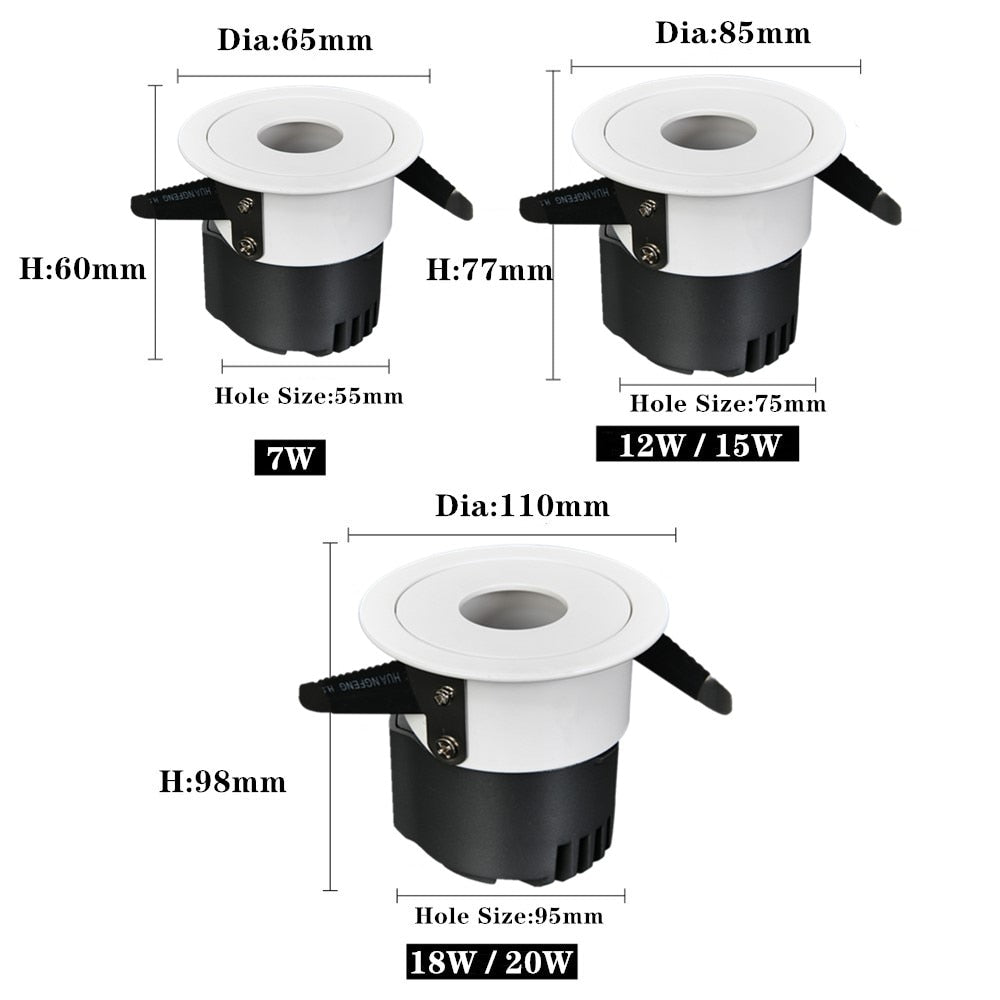 Dimmable Led Downlight Lights 7W 12W Ceiling Spot light 15w 18w LED Down Light AC85-230V Recessed Lights Indoor Spot Lighting