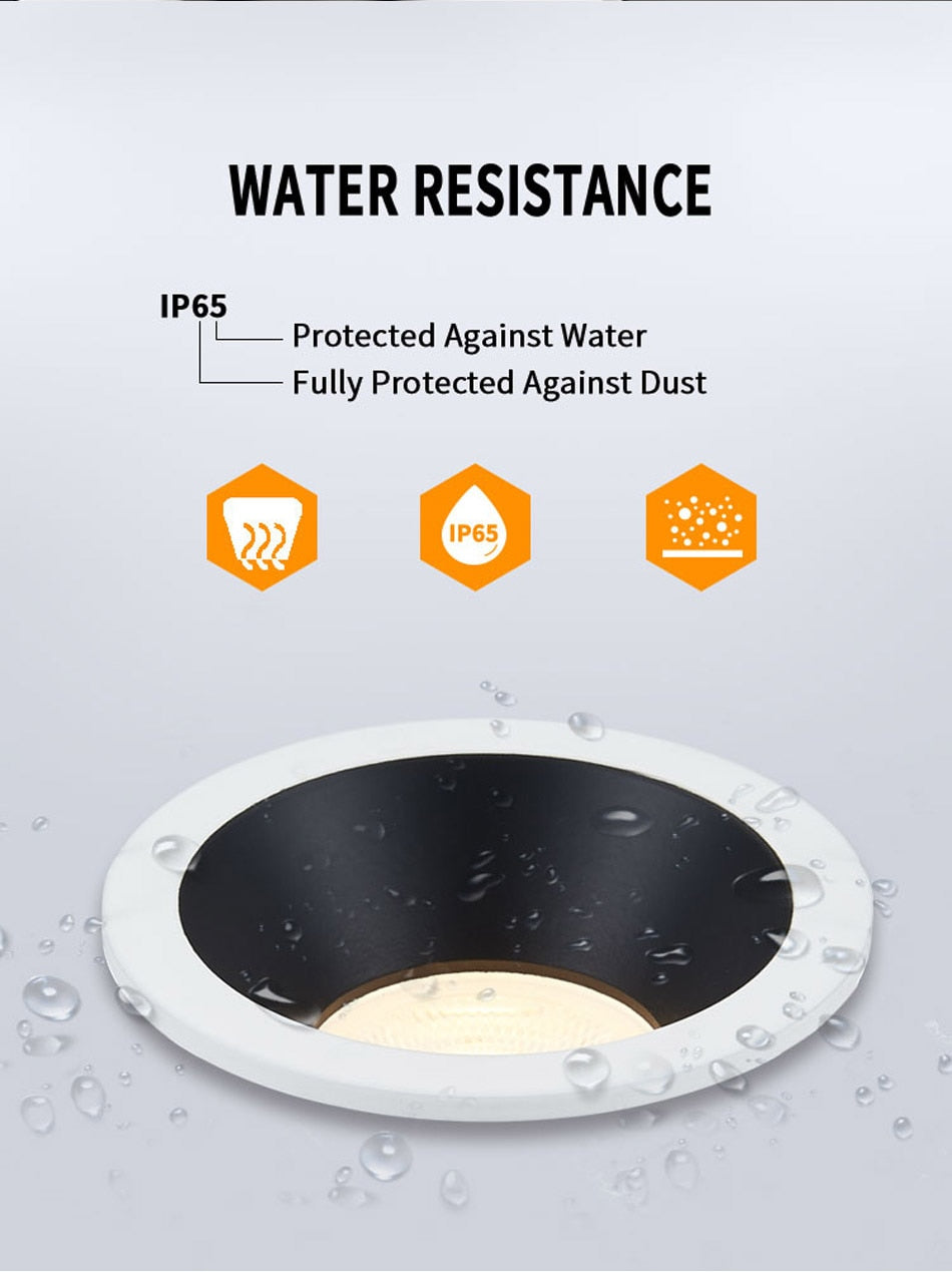 Waterproof Bathroom 1PCS Anti Glare Downlight IP65 GU10 MR16 Matt Black White Recessed Ceiling Spot Light Fitting Terminal Block