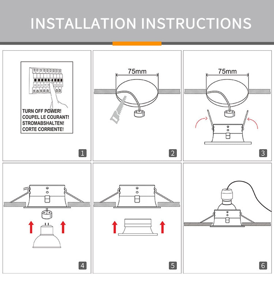 Waterproof Bathroom 1PCS Anti Glare Downlight IP65 GU10 MR16 Matt Black White Recessed Ceiling Spot Light Fitting Terminal Block