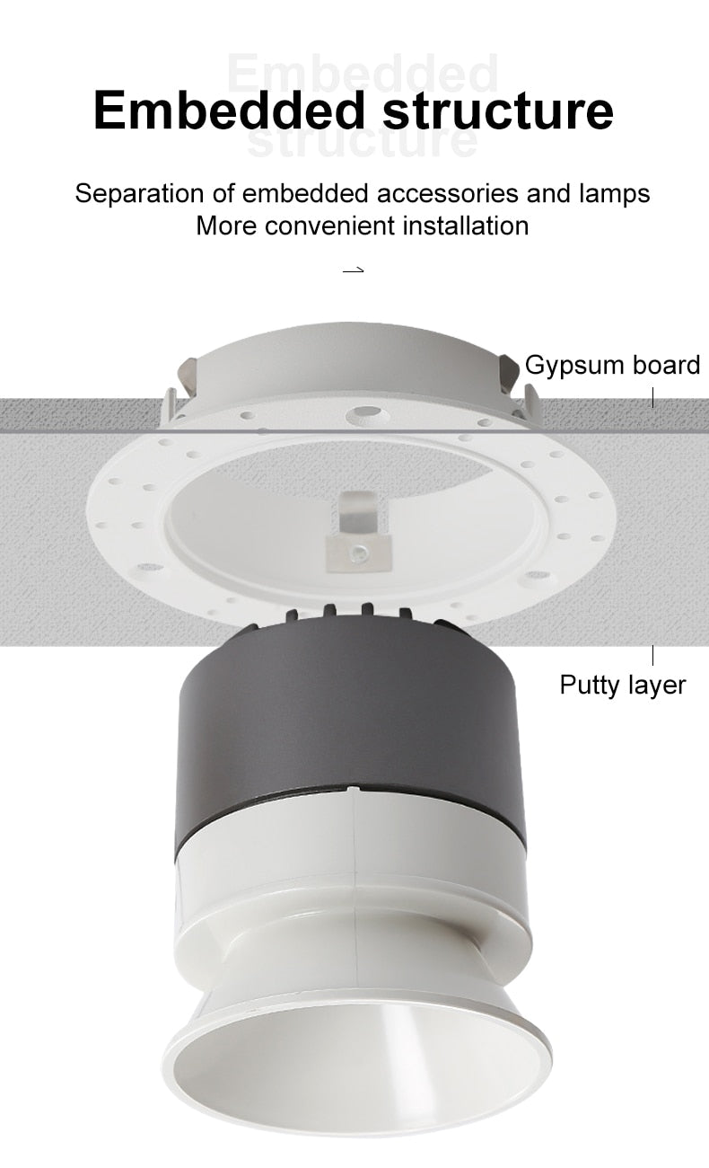 Recessed Ceiling COB Downlight Dimmable Led Lamp Deep Anti-Glare Led Spot 12W Lighting Living Room Bedroom Hotel Cafe Lampar 220